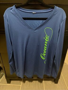 Women's V-Neck Long Sleeve Top - Blue with Lime Graphic